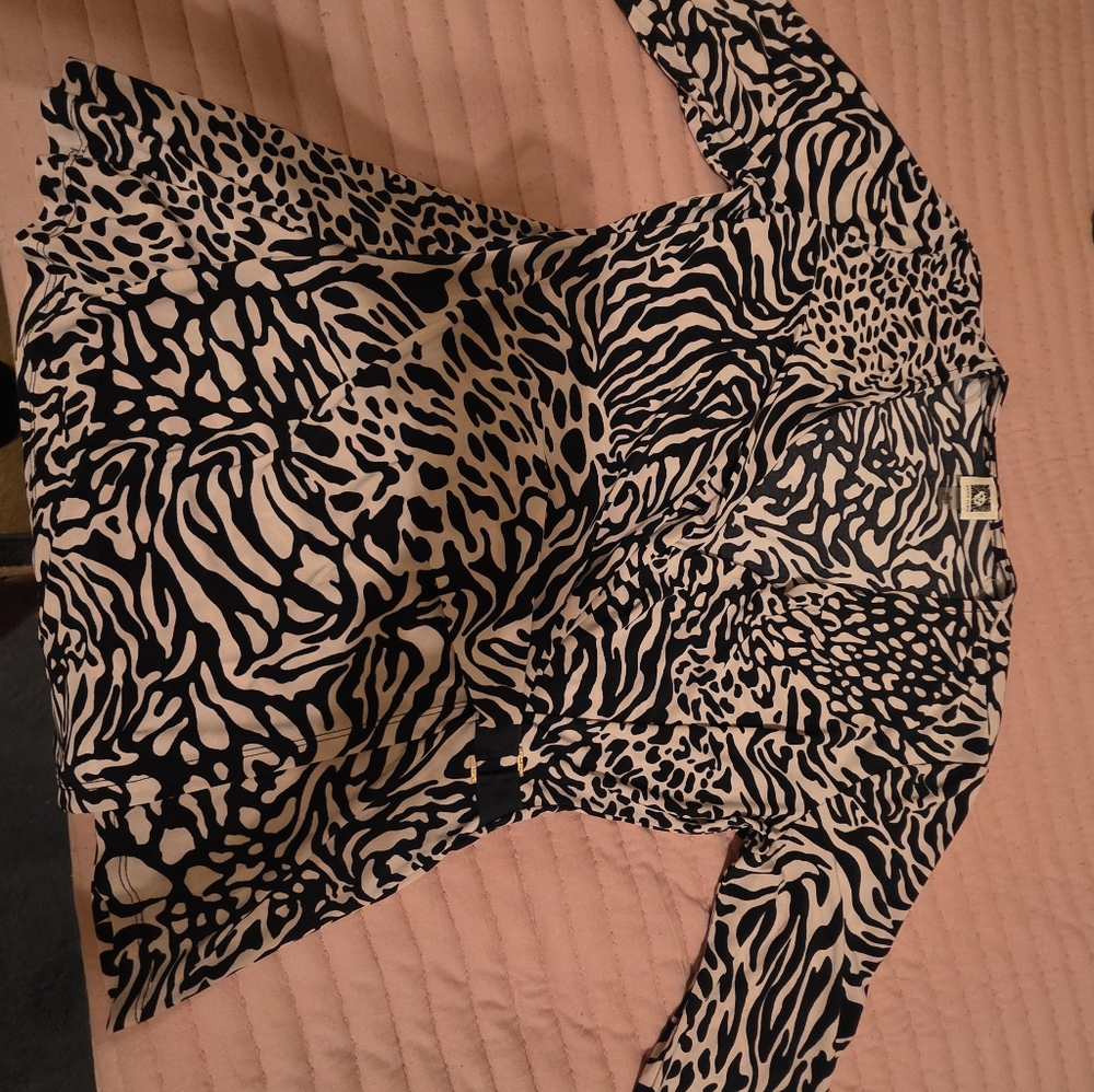 Anne Klein Black and Cream Animal Print Dress